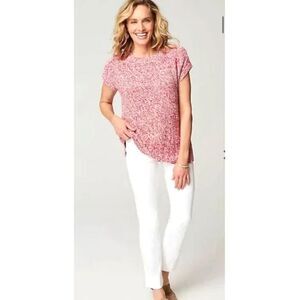 J. Jill Knit Sweater Dolman Short Sleeve Size 2X Wearever Red Cream Marled NWT